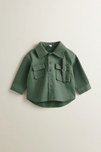 Boys' Olive Cotton Solid Overshirt