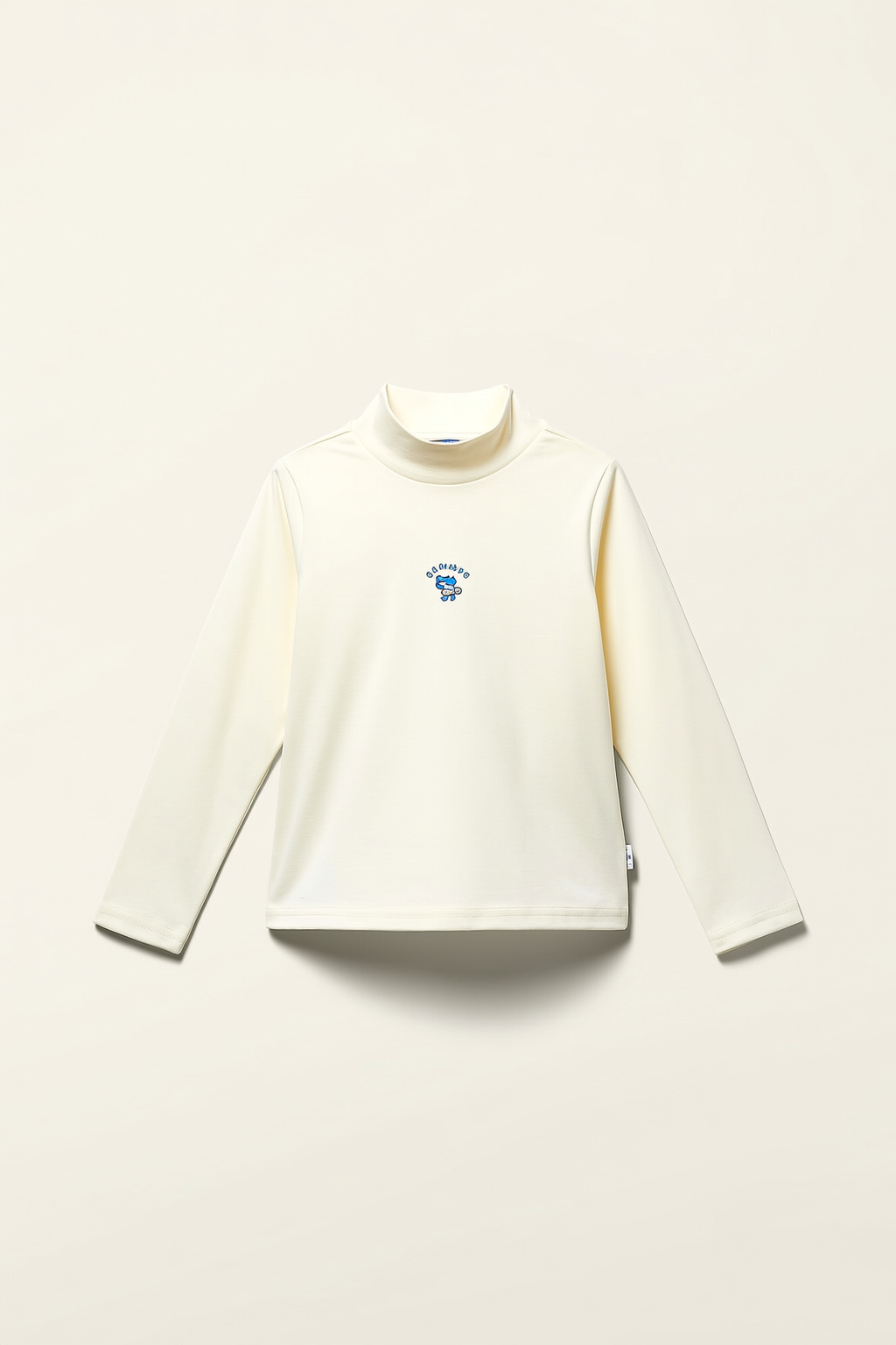 Regular Fit Cream Mock Neck Embroidered Unisex kids T-Shirt