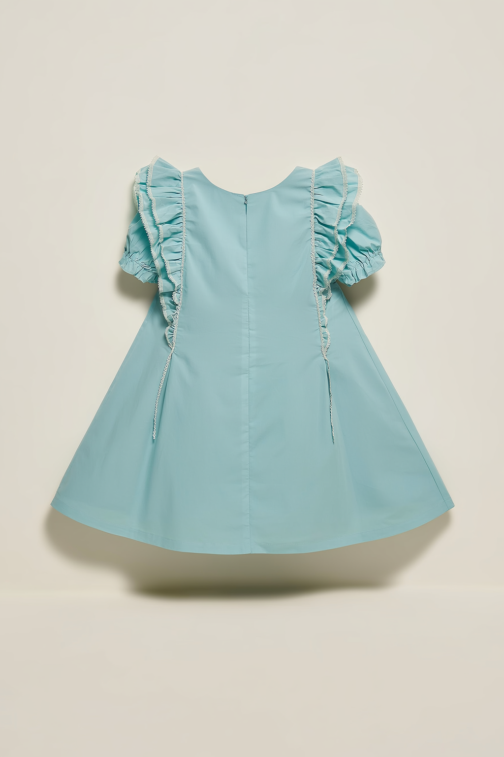 Girls' Turquoise Ruffle & Lace A-Line Dress