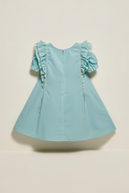 Girls' Turquoise Ruffle & Lace A-Line Dress