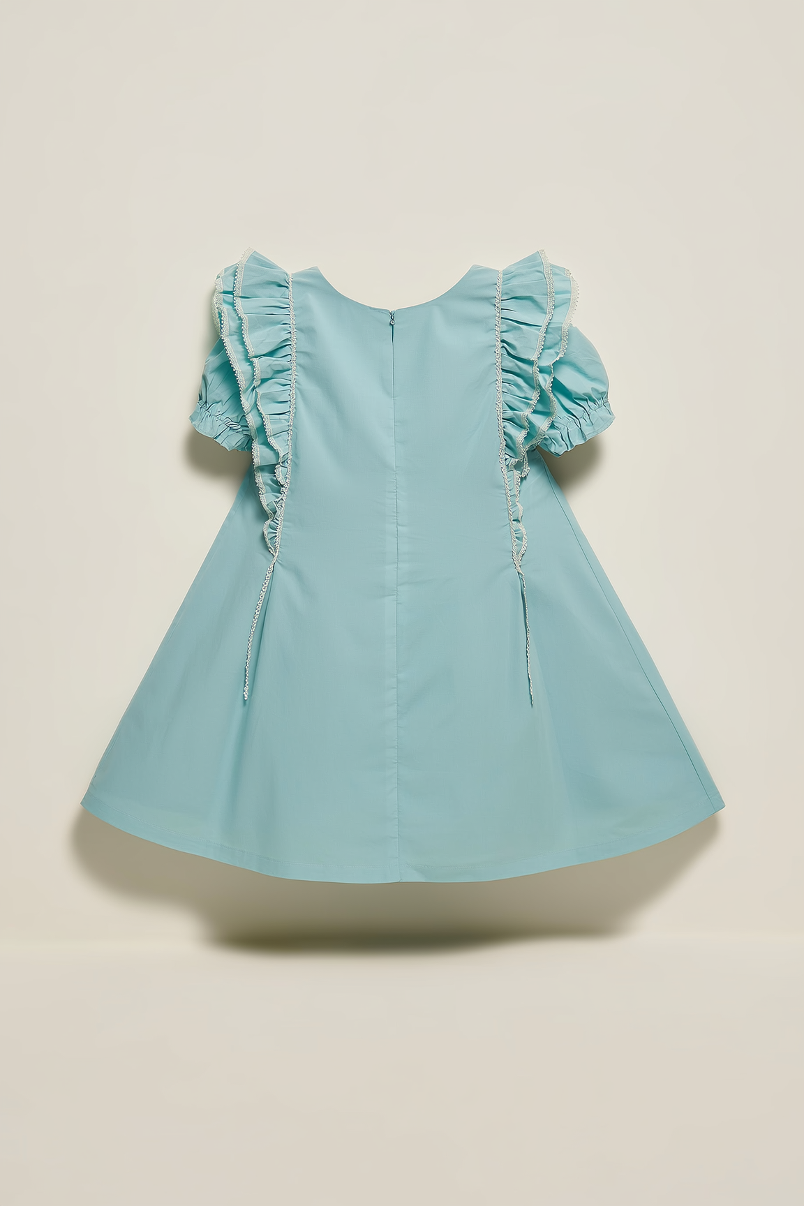 Girls' Turquoise Ruffle & Lace A-Line Dress