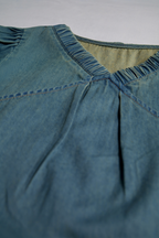 Pleated V-Neck Denim Top