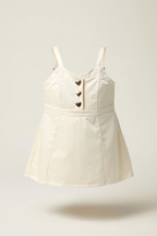 White Cotton Blend Cami Dress with Heart Buttons