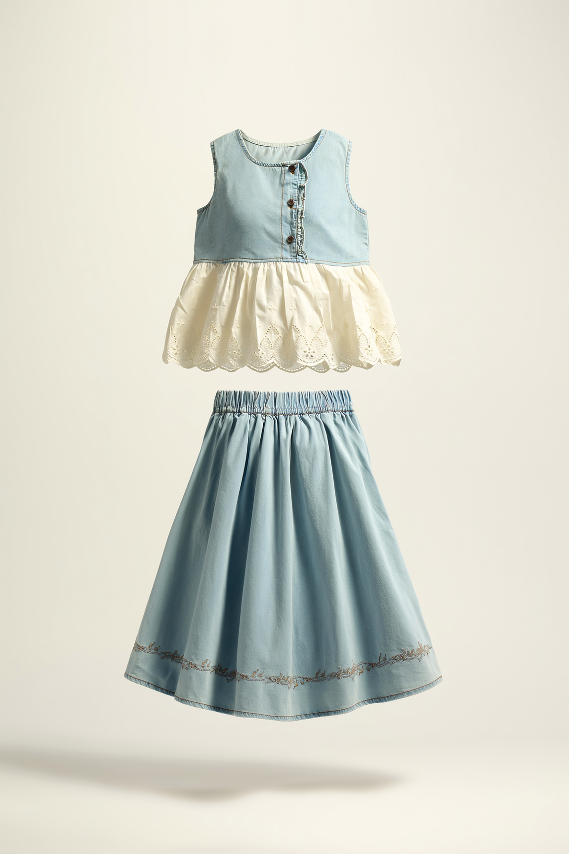 Girls' Denim-Lace Co-ord Set