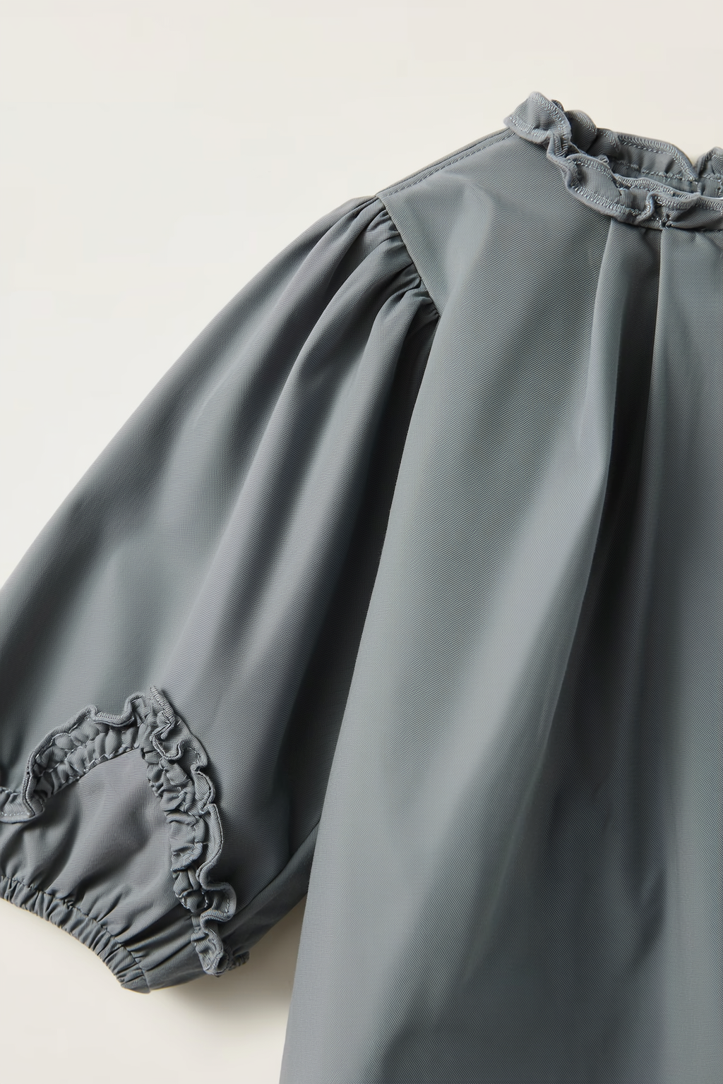 Girls’ Puff Sleeve Ruffle Trim Top – Slate Grey