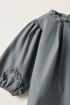 Girls’ Puff Sleeve Ruffle Trim Top – Slate Grey