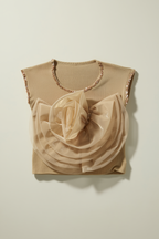 Girl's Beige Haute Bloom Embellished Knit Top