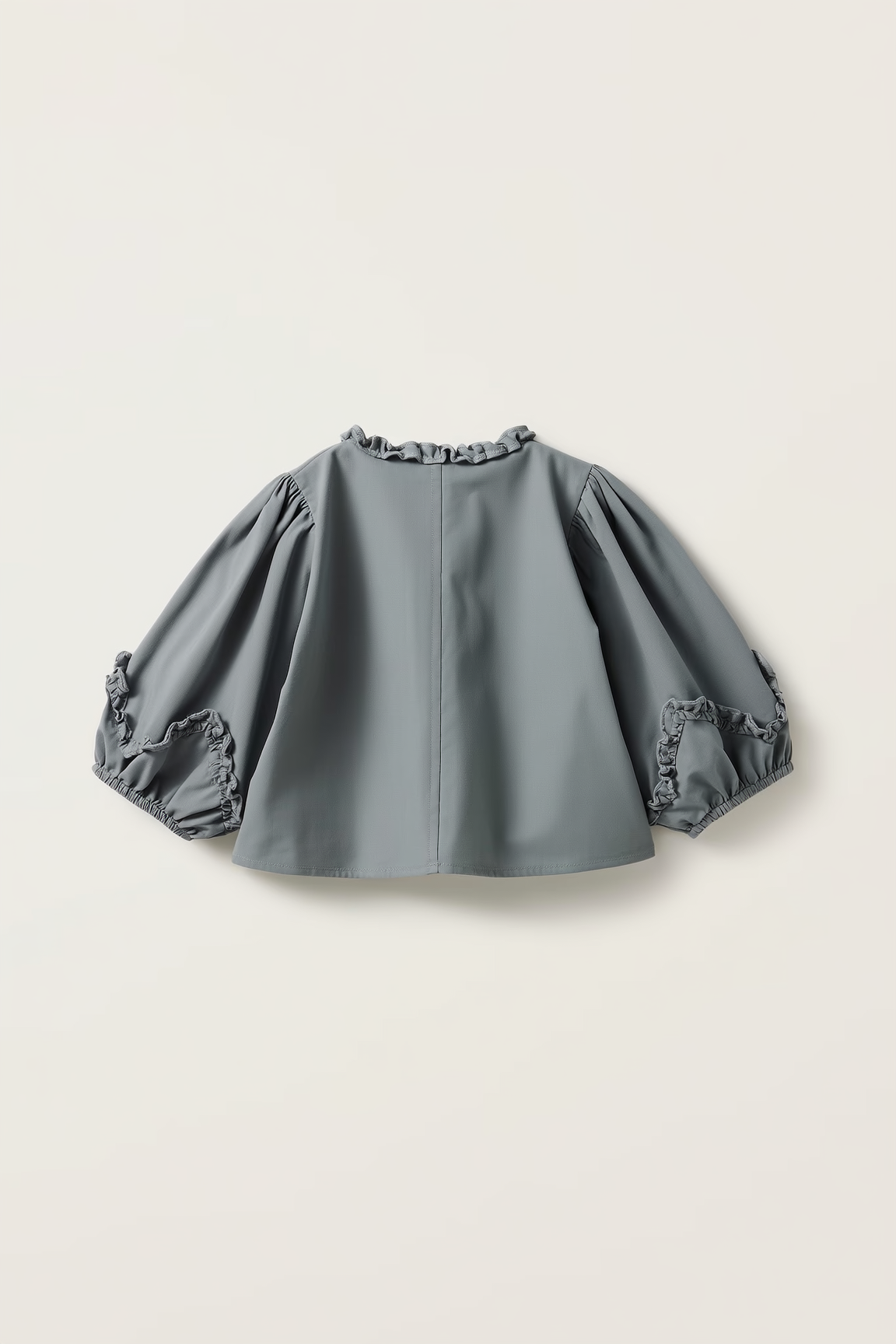 Girls’ Puff Sleeve Ruffle Trim Top – Slate Grey