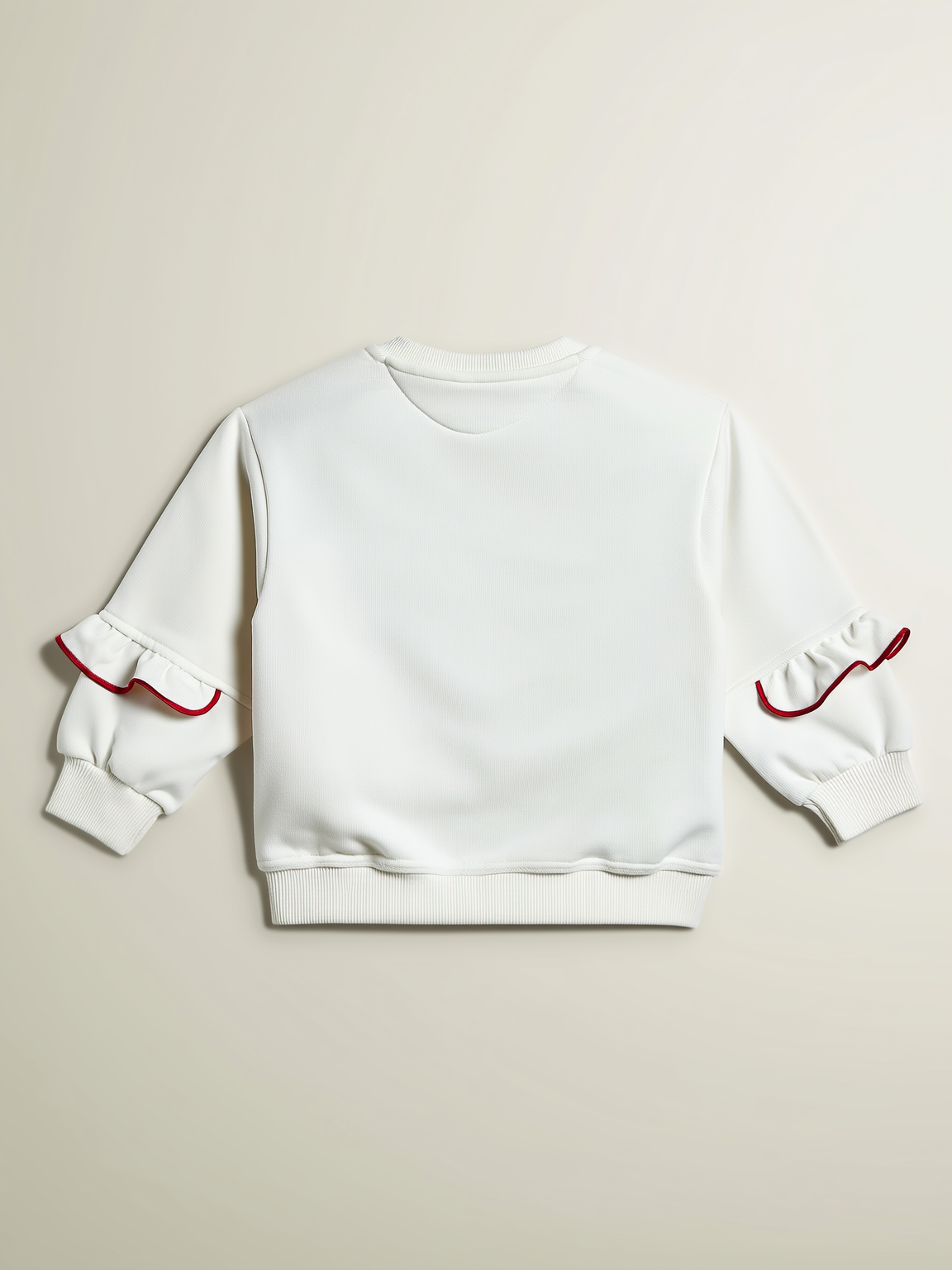 Girls' White Sweatshirt with Red Ruffles