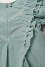 Girls' Turquoise Ruffle & Lace A-Line Dress