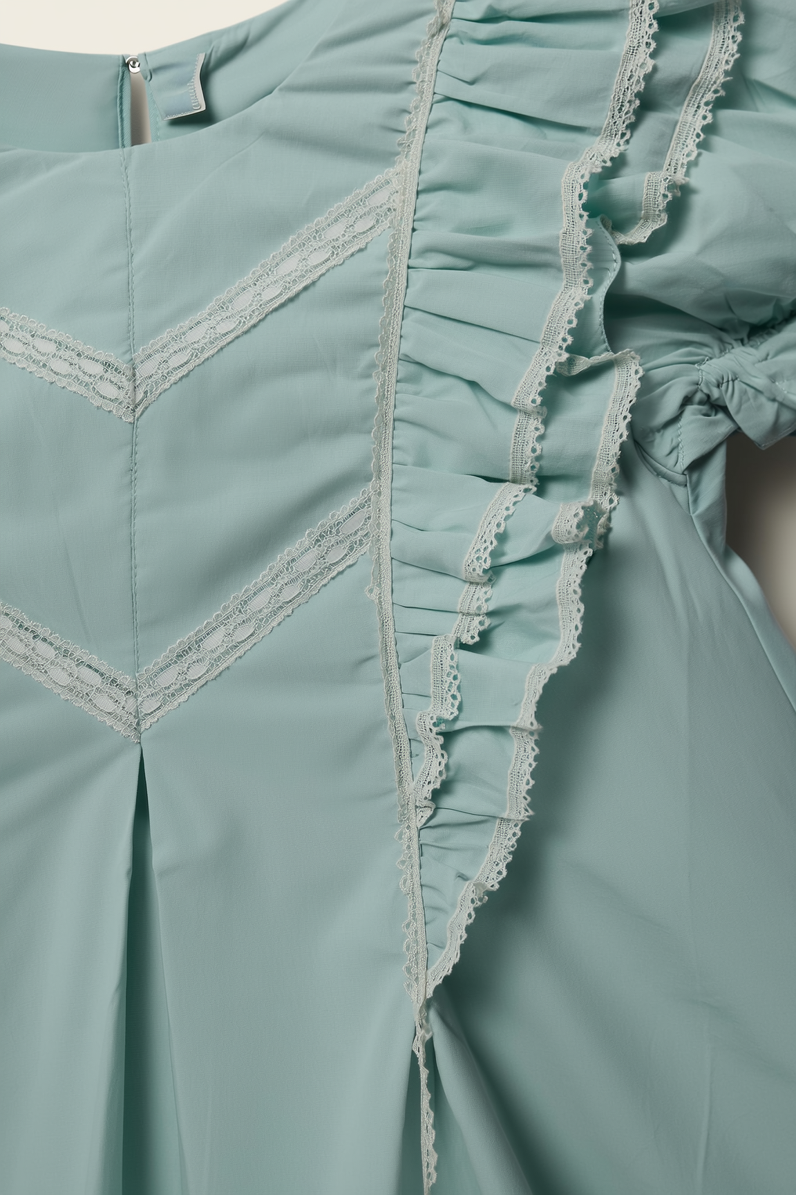 Girls' Turquoise Ruffle & Lace A-Line Dress