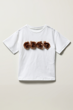 Chic White Short-Sleeve T-shirt with Satin Flowers