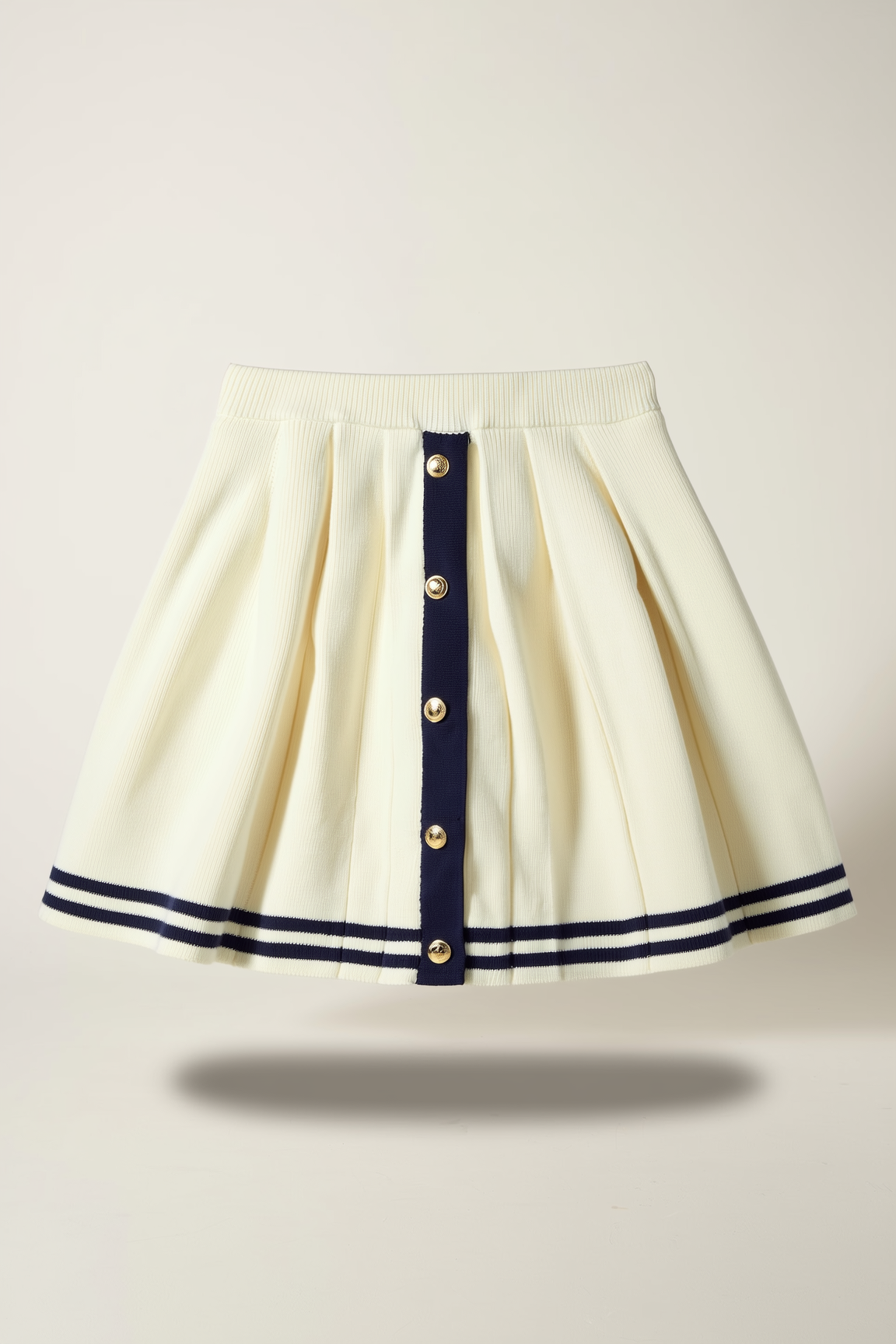 White Pleated A-Line Skirt with Gold Buttons