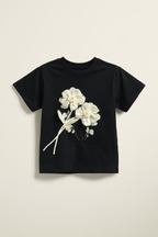 Casual Black T-Shirt with Statement Flower