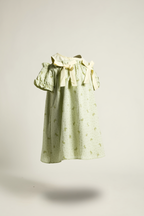 Ruffle-Sleeve Collared Dress with Ditsy Print