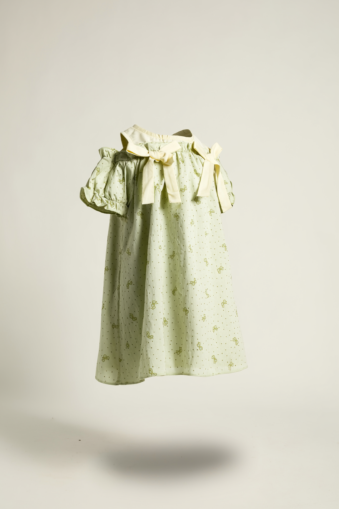 Ruffle-Sleeve Collared Dress with Ditsy Print