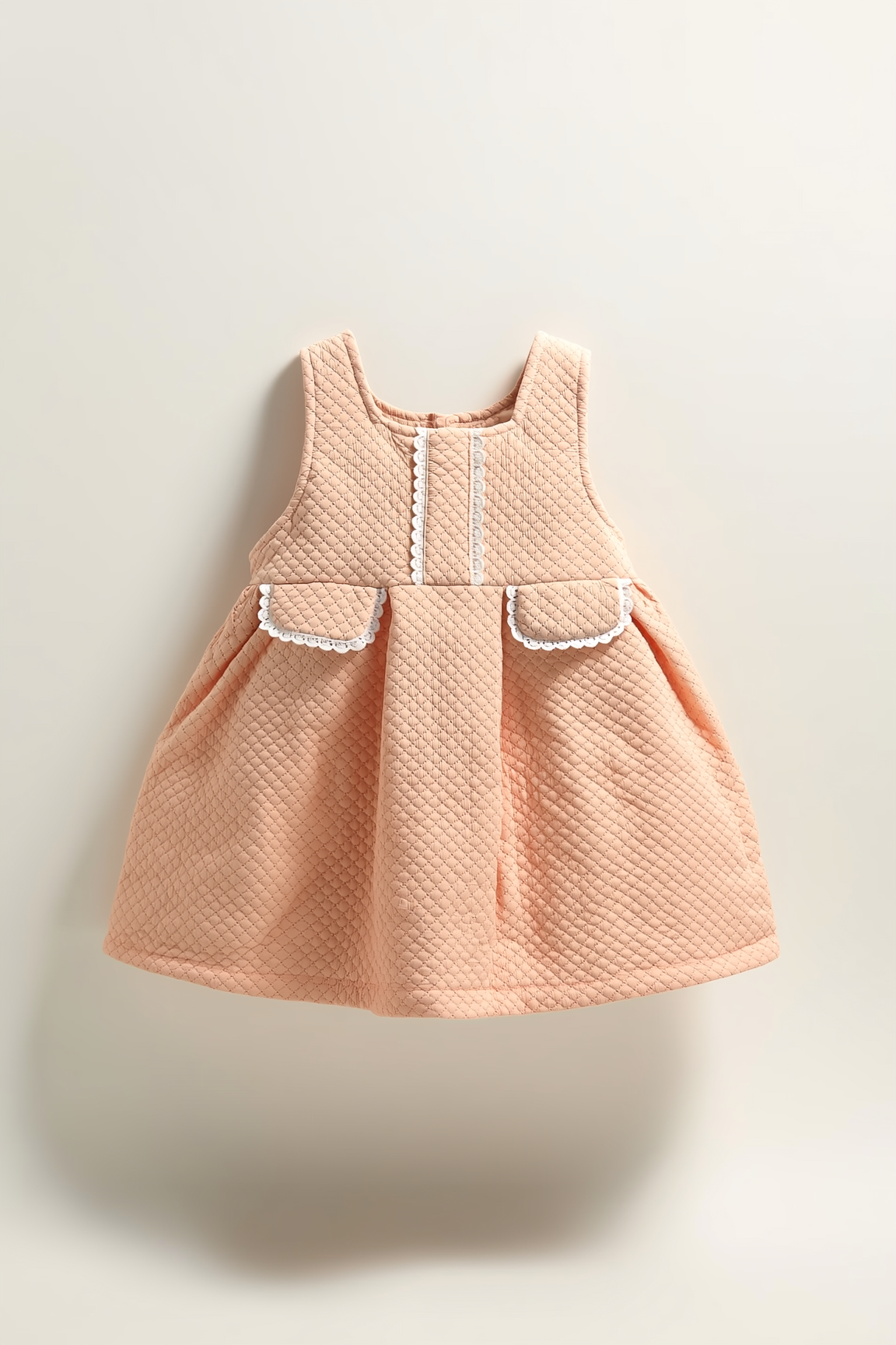 Peach Quilted A-Line Pinafore Dress