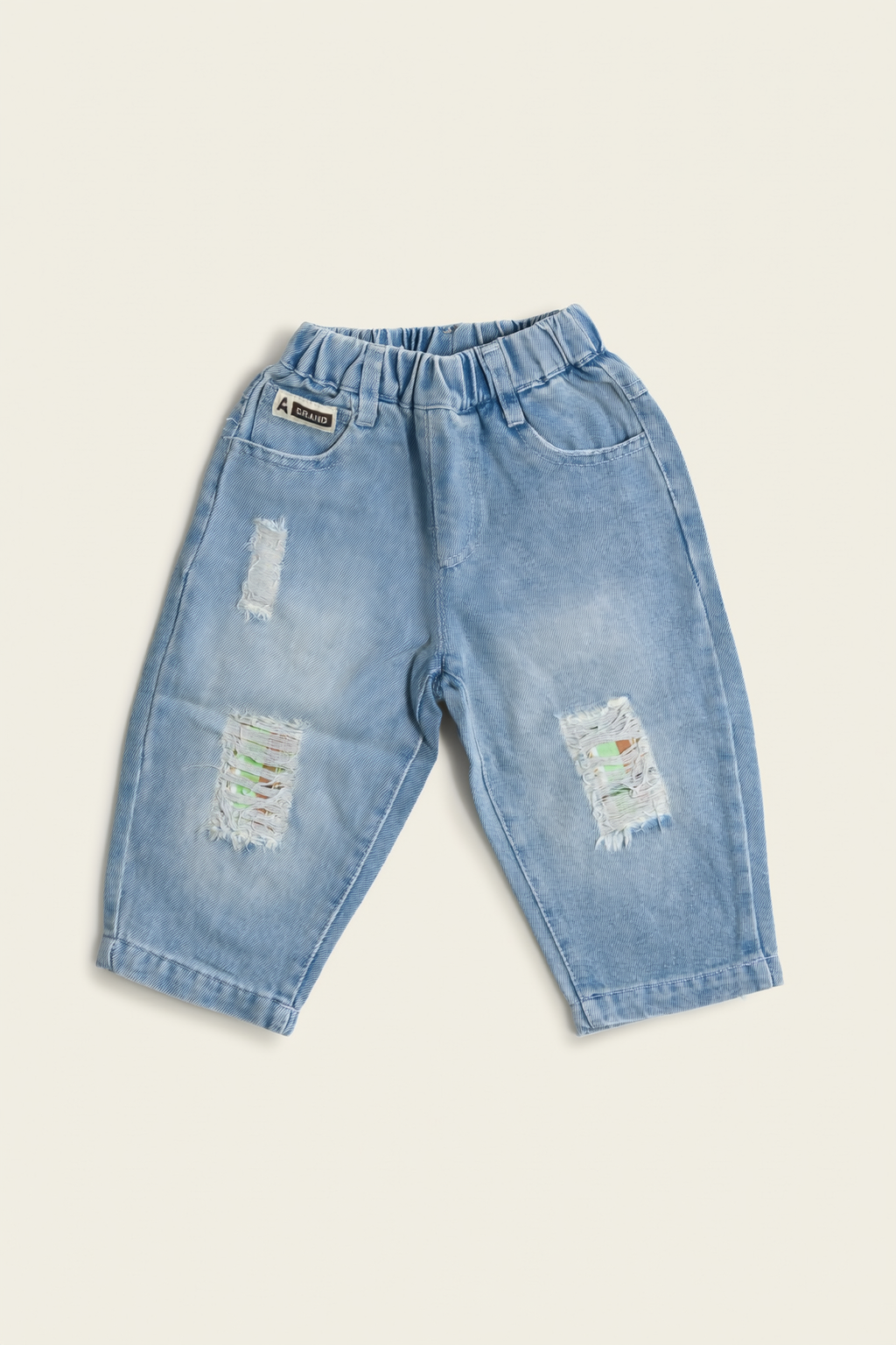 Light Blue Denim Bubble Shorts with Embroidery