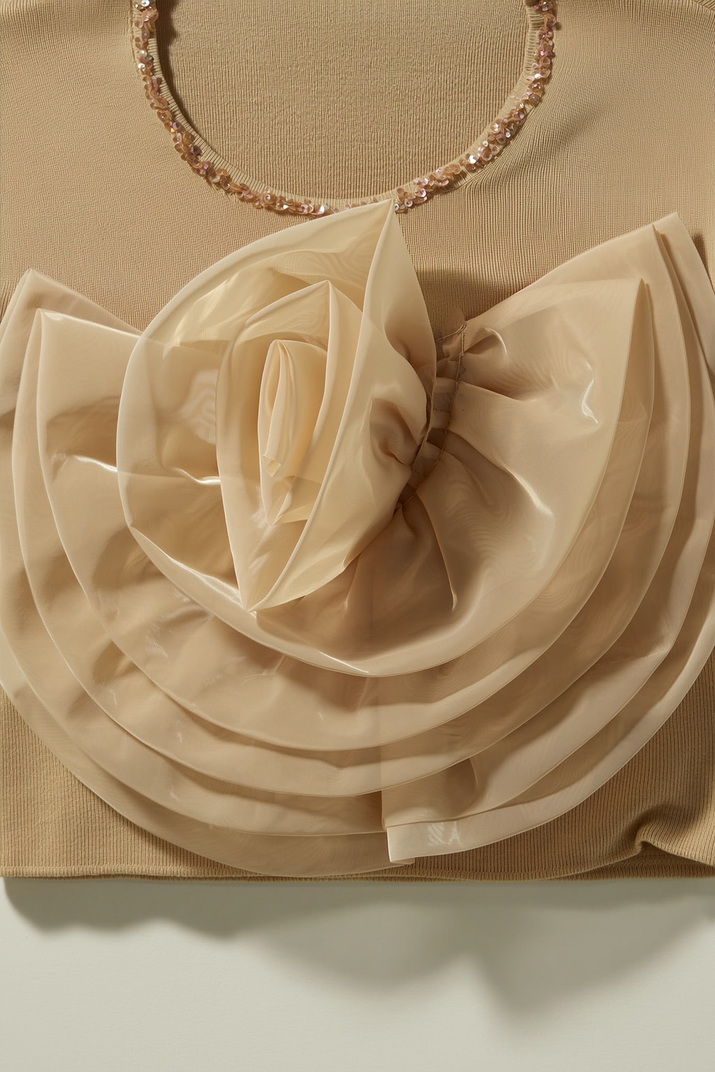 Girl's Beige Haute Bloom Embellished Knit Top