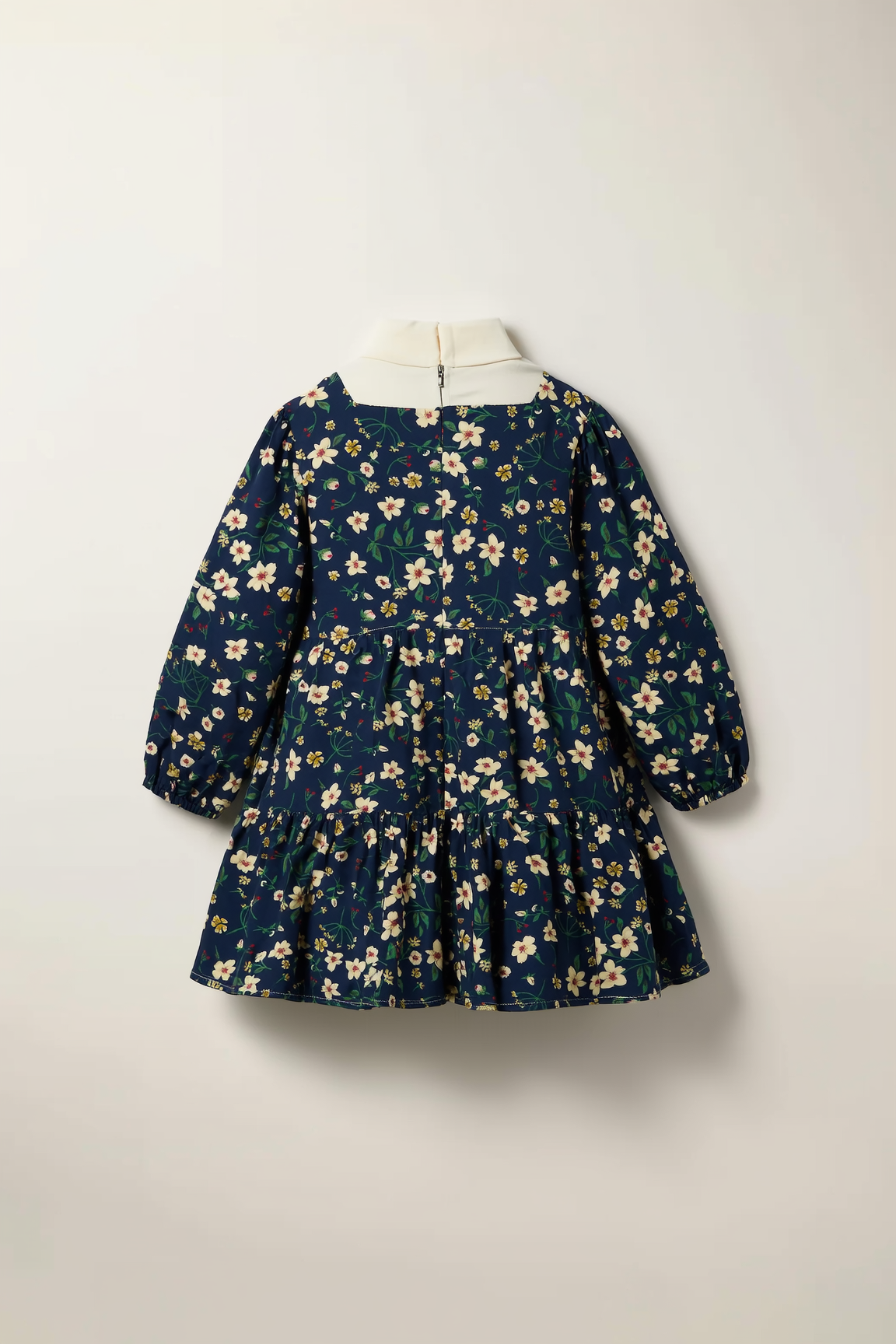 Long-Sleeve Square Neck Smock Dress with Turtleneck