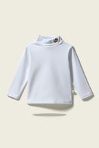 Girls’ Blue High-Neck Top with Cute Embroidered Patch