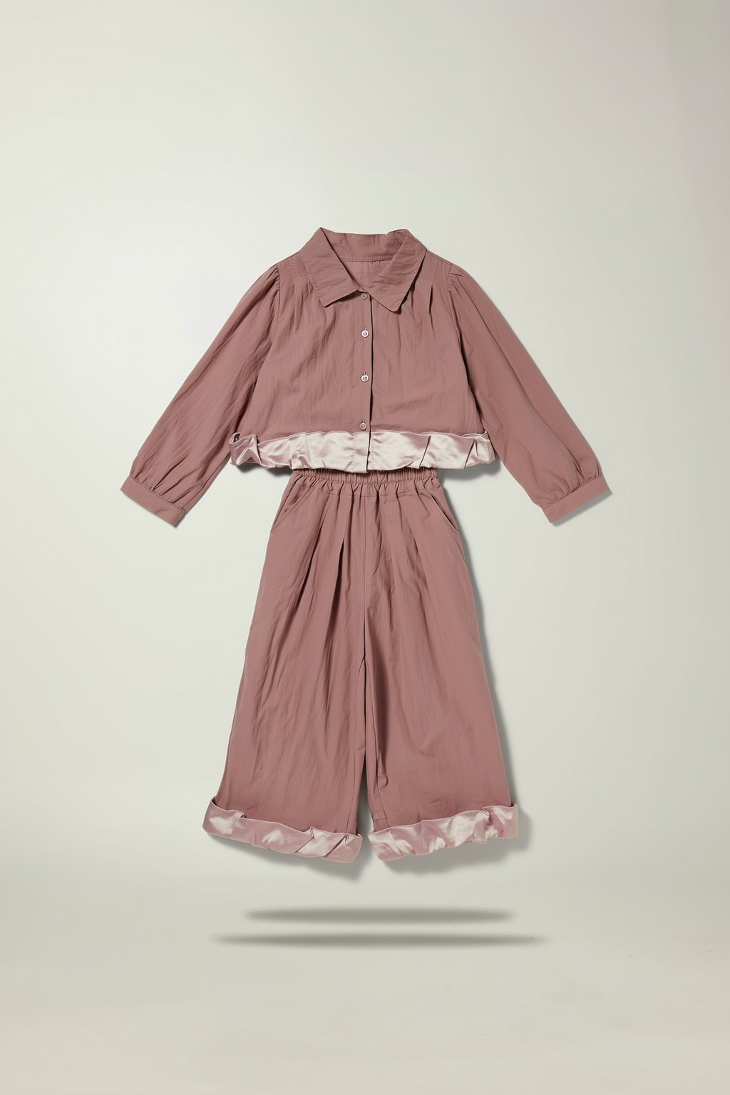 Dusty Rose Satin Trim Co-ord Set