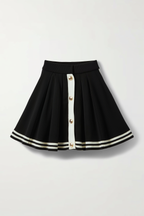 Black Knit Pleated Mini Skirt with White Stripes