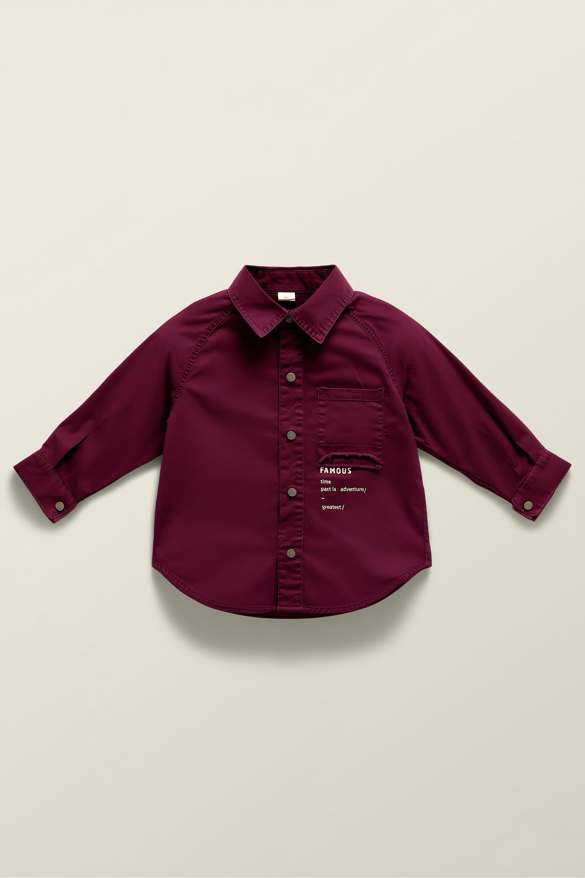Boys' Burgundy Casual Button-Down with Chest Text