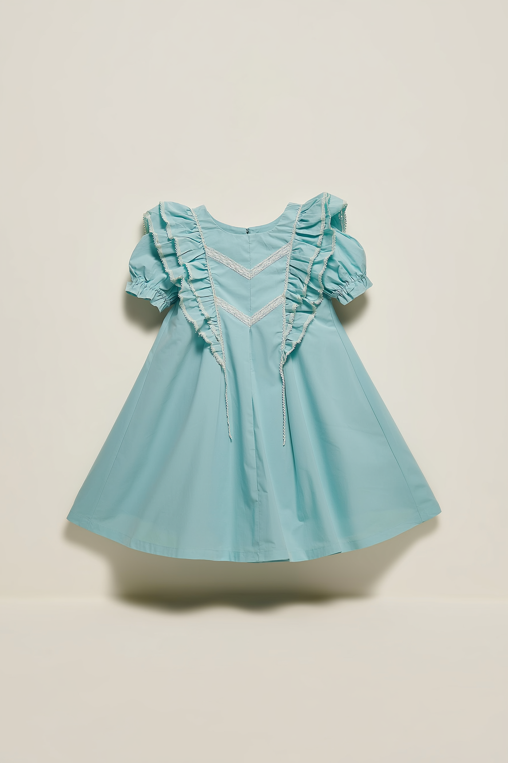Girls' Turquoise Ruffle & Lace A-Line Dress
