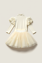 Ivory long-sleeved knit bodice and tulle tutu dress