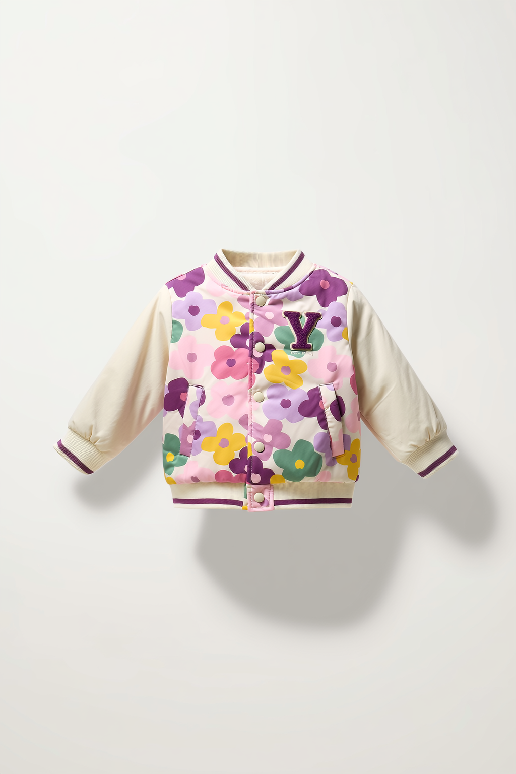 Yamp Girls' Floral Appliqué Varsity Jacket