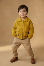 Mustard Yellow Quilted Collared Button-Up Jacket