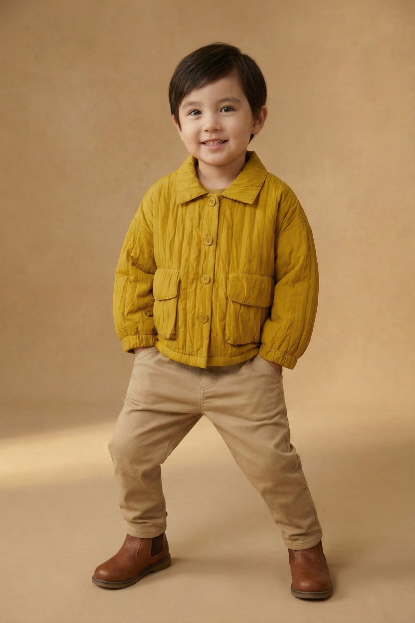 Mustard Yellow Quilted Collared Button-Up Jacket