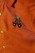 Boys' Solid Orange Casual Shirt with Motif