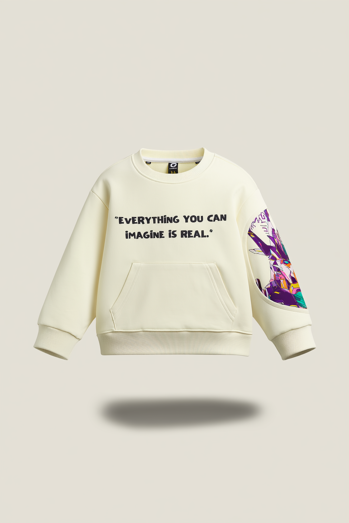 Cream Pocket Sweatshirt with Anime Print