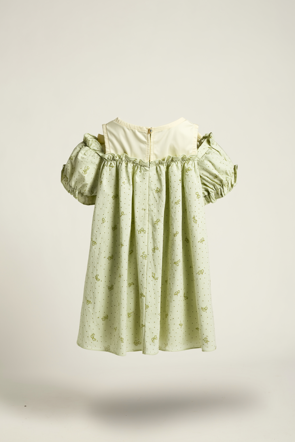 Ruffle-Sleeve Collared Dress with Ditsy Print