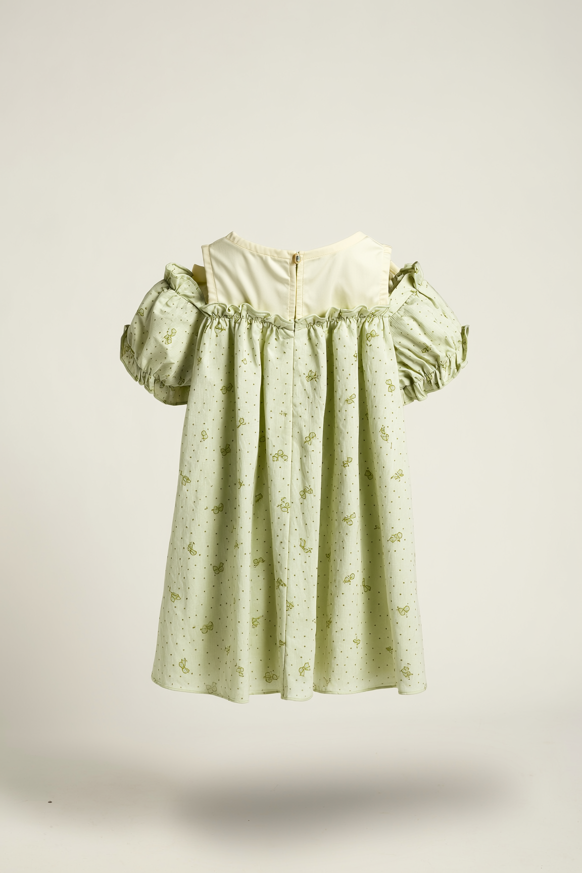 Ruffle-Sleeve Collared Dress with Ditsy Print