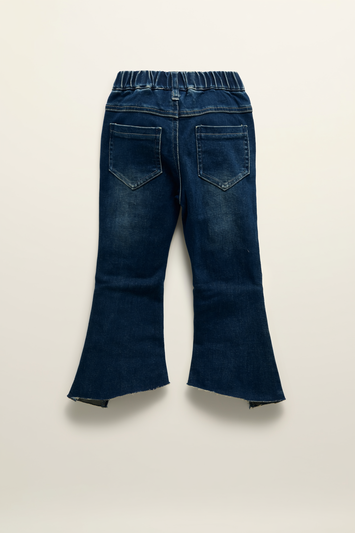 Girls' Dark Blue Floral Embroidered Split-Hem Flare Jeans