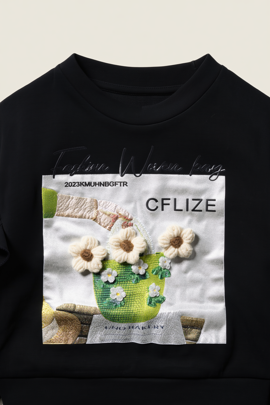Kids' Chic Black Sweatshirt with 3D Flowers