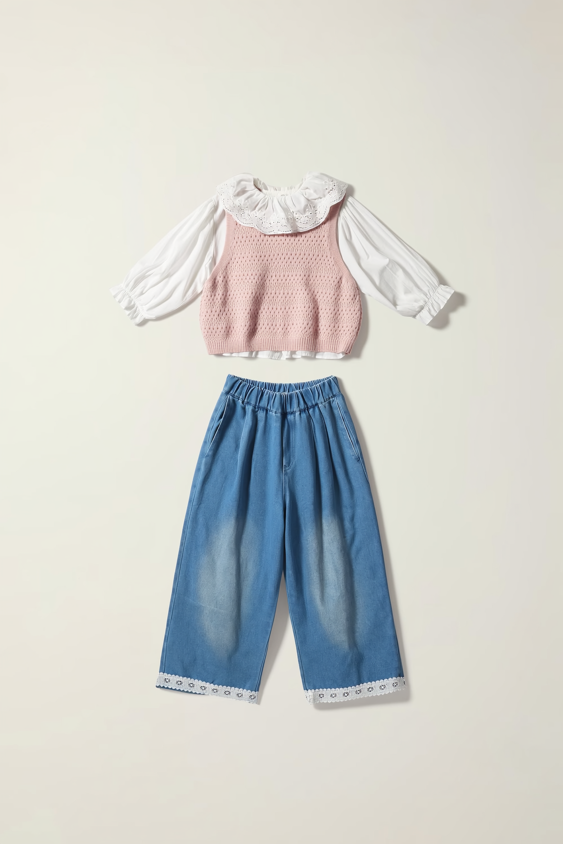 AO 3-Piece Look Vest & Wide Leg Jeans