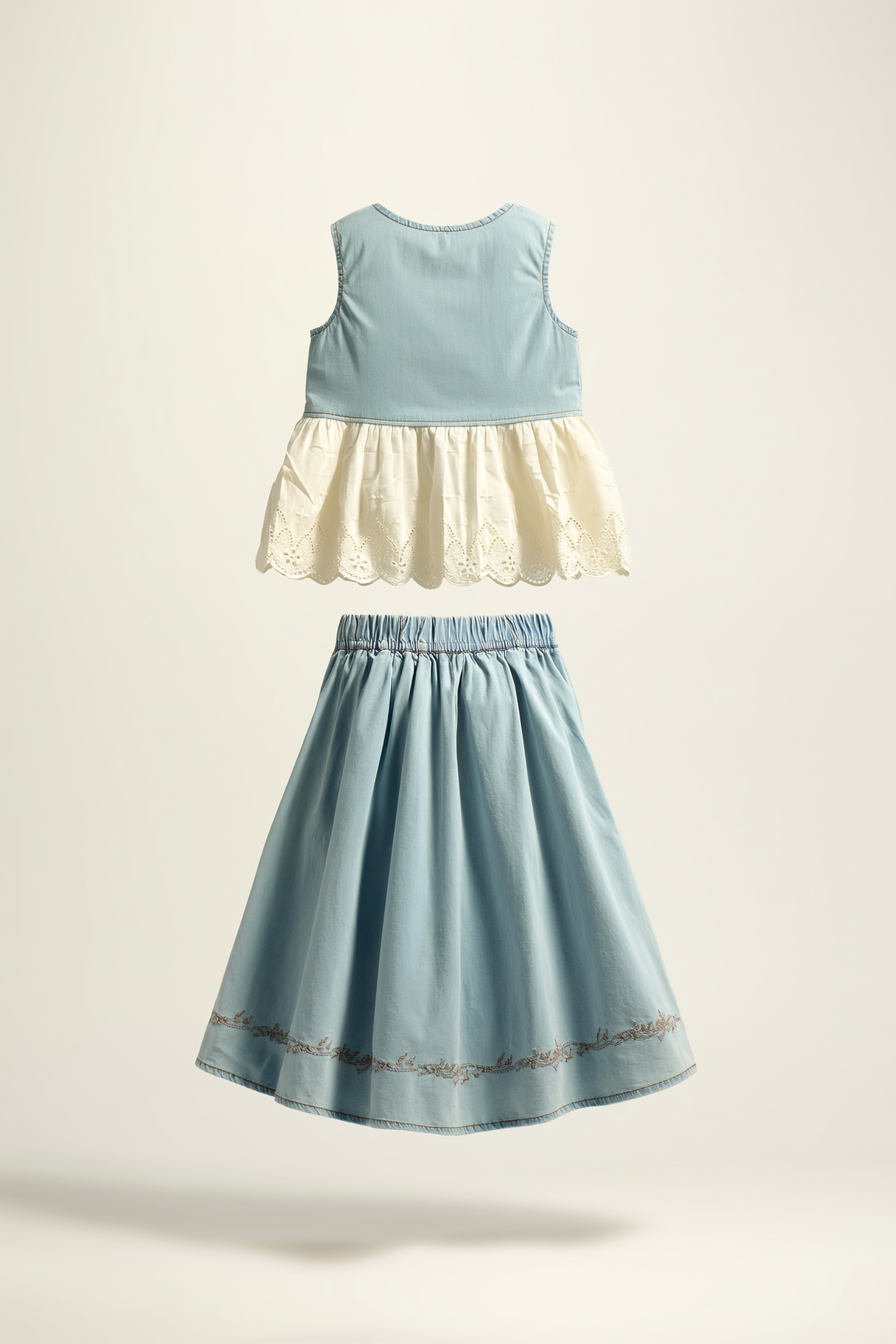 Girls' Denim-Lace Co-ord Set