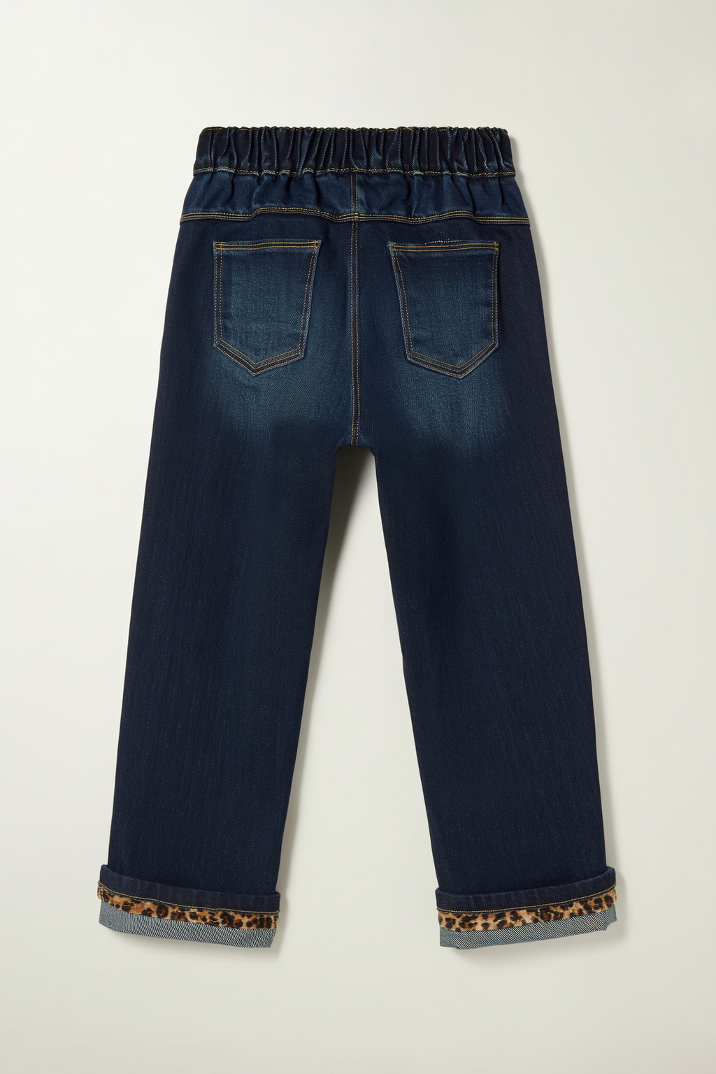 girls wide-leg denim jeans brown & black leopard-print lining