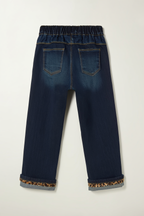 girls wide-leg denim jeans brown & black leopard-print lining