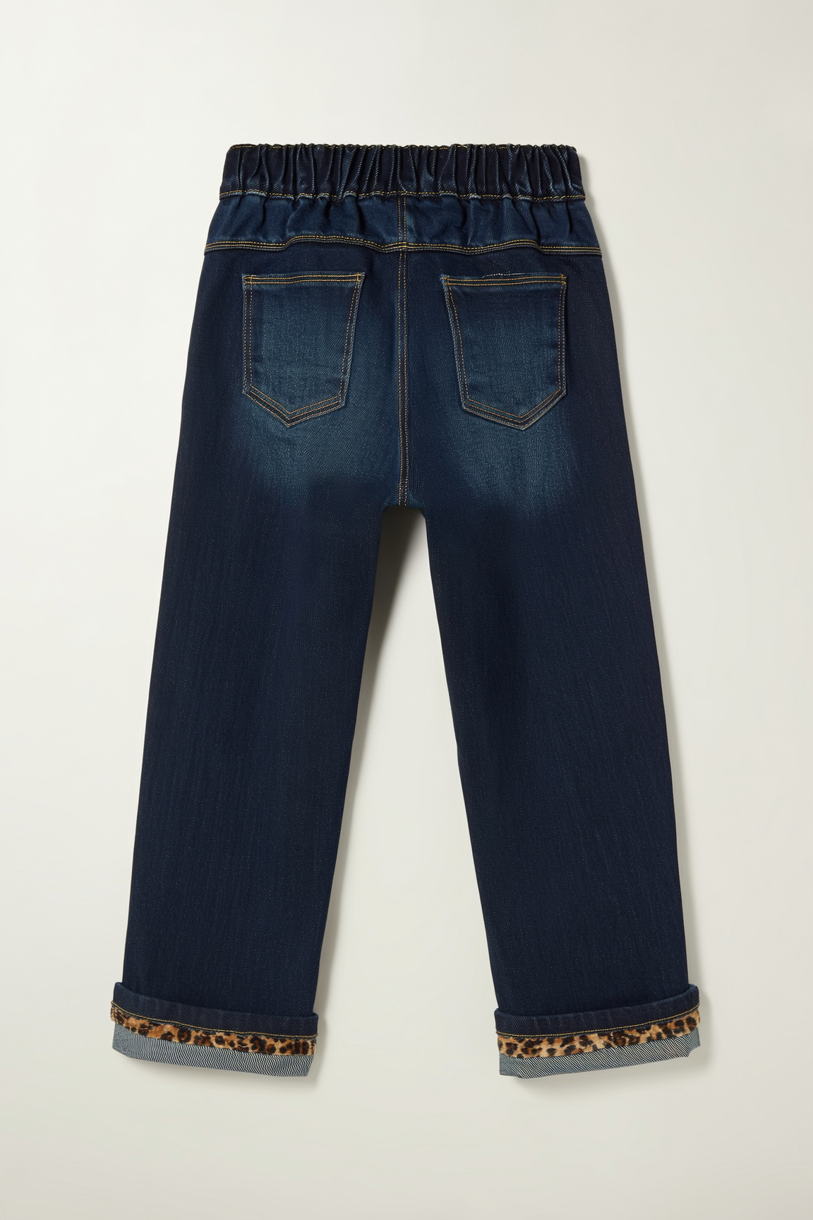 girls wide-leg denim jeans brown & black leopard-print lining