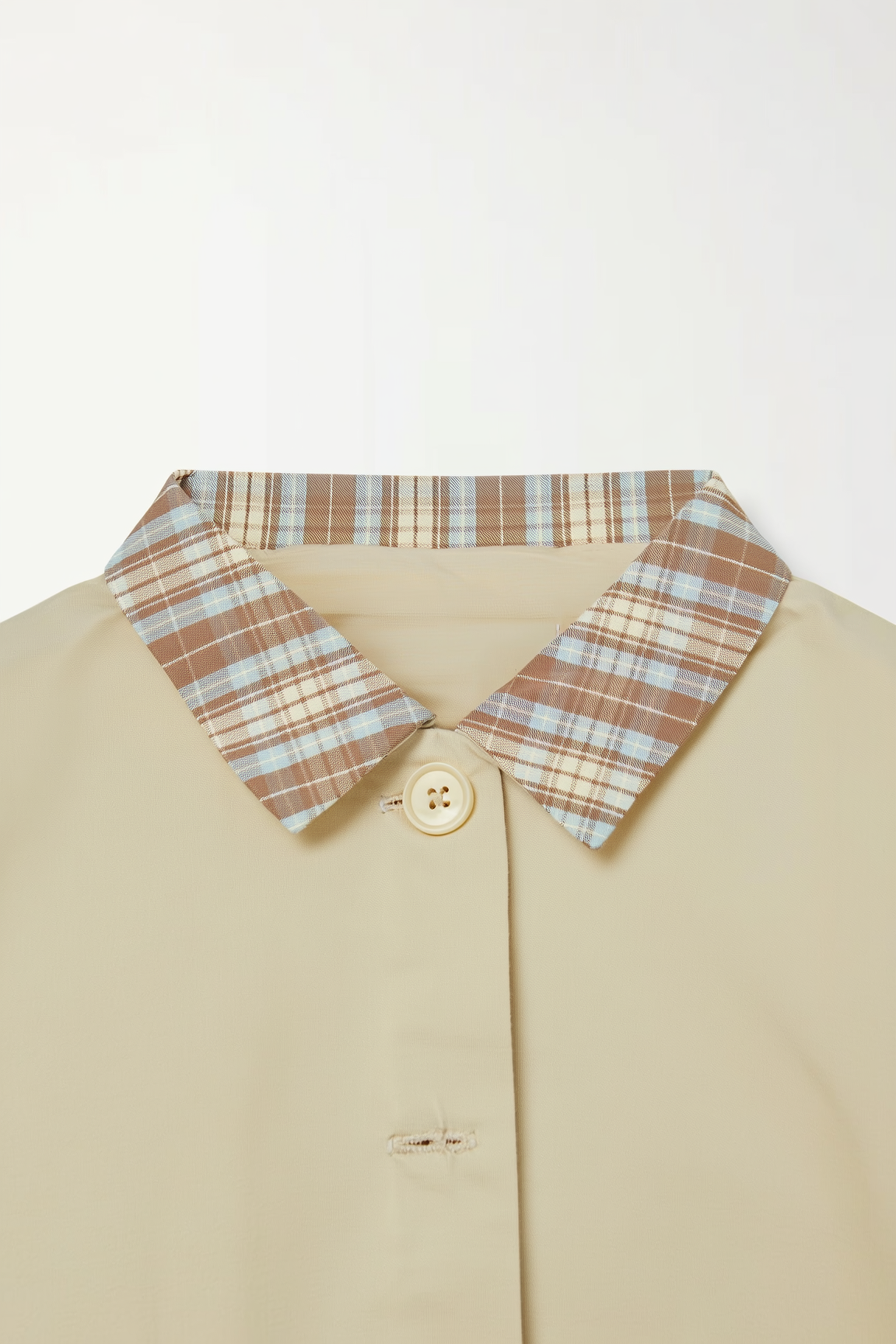 Beige Plaid-Trim Crop Jacket