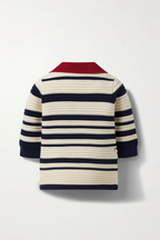 Boys' Navy & Cream Striped Knit Polo Shirt with Patch