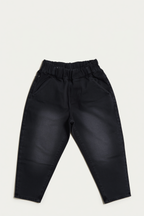Boys Faded Charcoal Black Regular Fit Elastic Waist Jeans