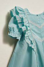 Girls' Turquoise Ruffle & Lace A-Line Dress