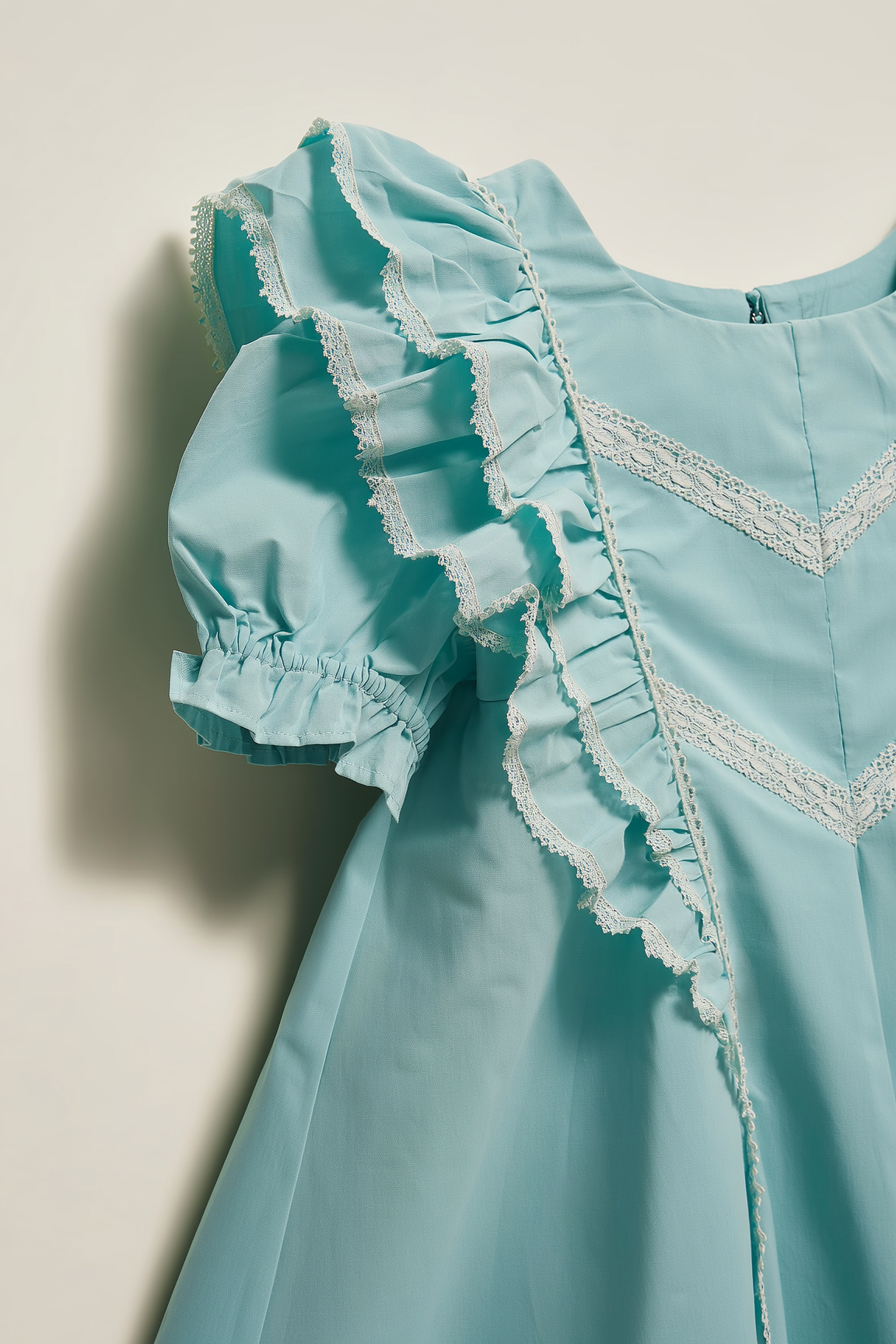 Girls' Turquoise Ruffle & Lace A-Line Dress