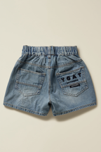 Kids' Light Wash Ripped Elastic Waist Shorts